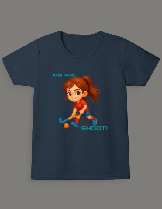 Pass Pass Shoot! – Girls Hockey T-Shirt – Sporty Anime Tee for Girls (Exclusive)