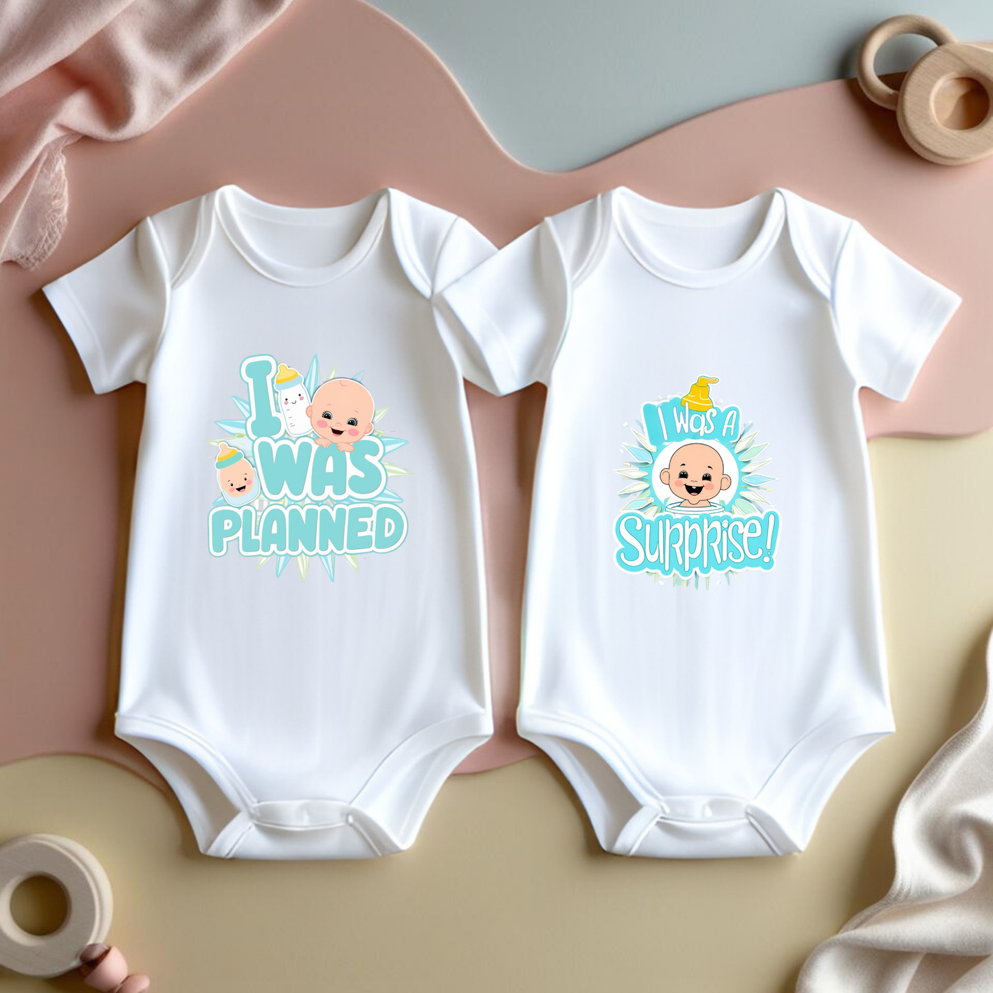 Adorable Twin T-Shirts – 'I Was Planned' & 'I Was a Surprise!' Set