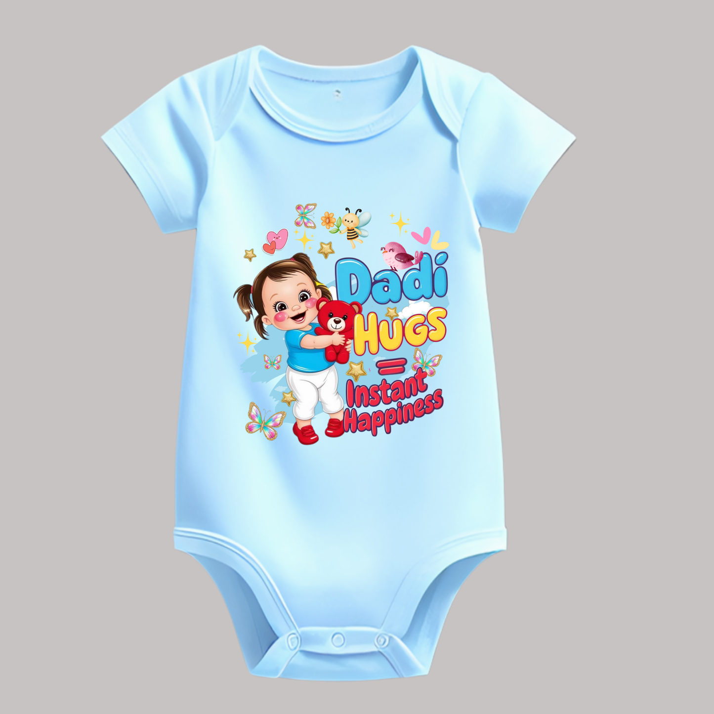 "Dadi Hugs" Baby Romper – Soft Cotton, Half Sleeve, Round Neck, Unisex