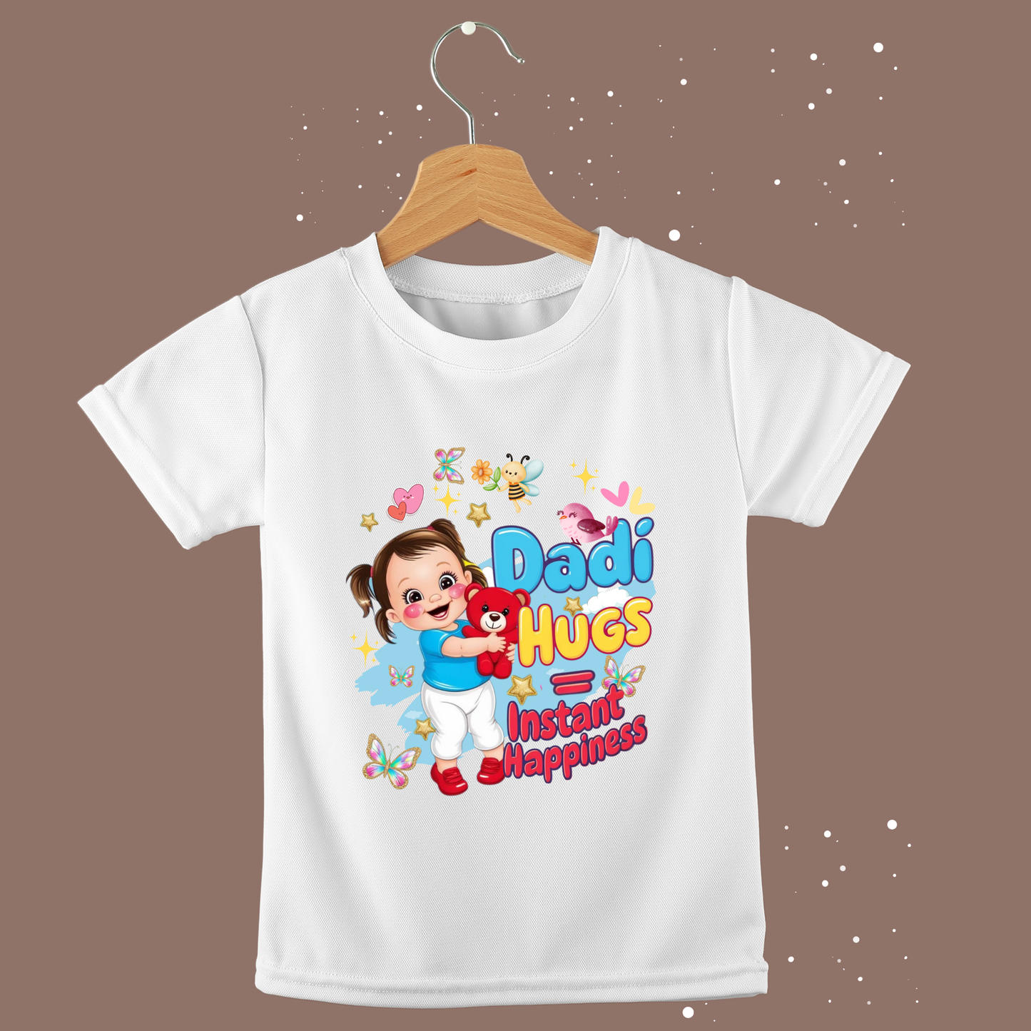 "Dadi Hugs" Girls T-shirts – Soft Cotton, Half Sleeve, Round Neck