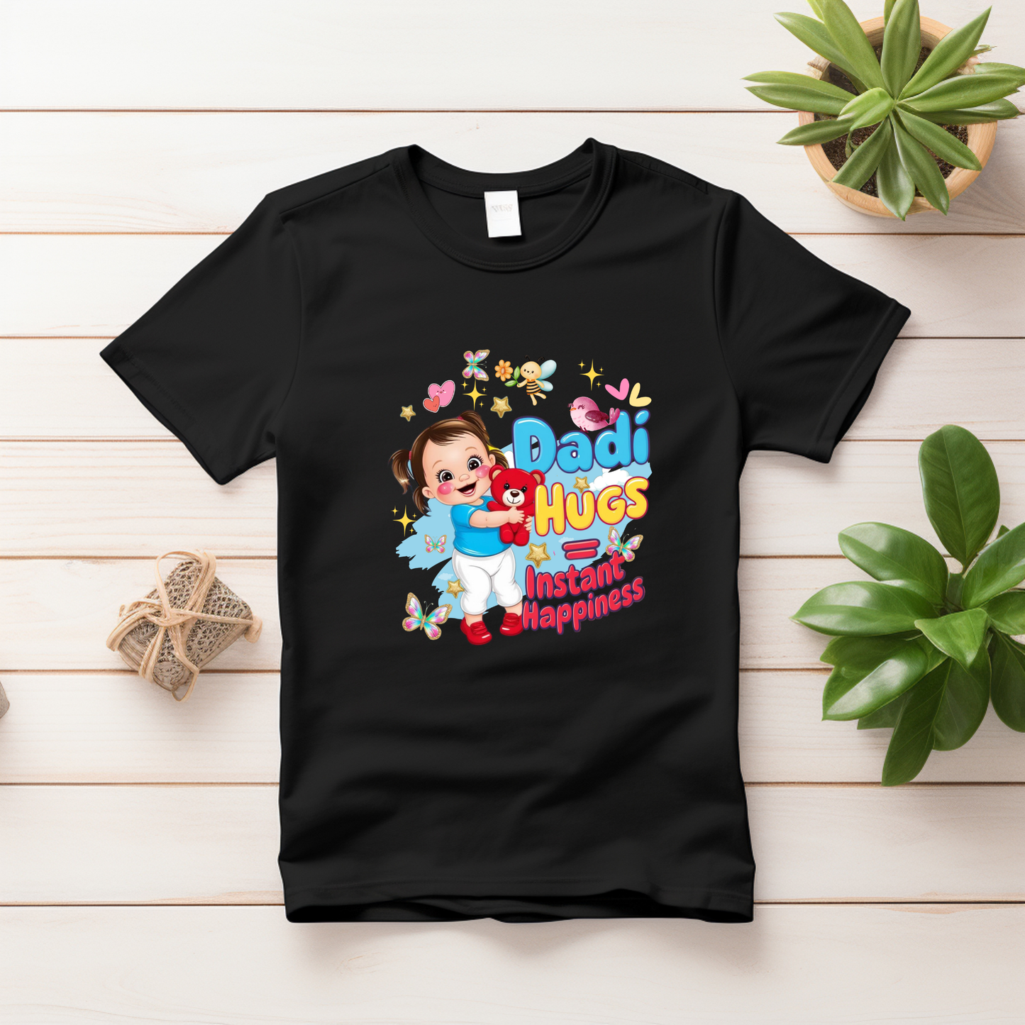 "Dadi Hugs" Girls T-shirts – Soft Cotton, Half Sleeve, Round Neck