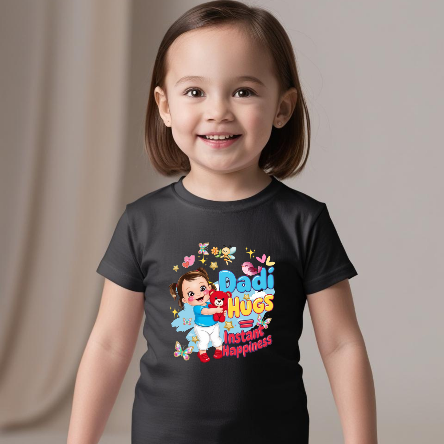 "Dadi Hugs" Girls T-shirts – Soft Cotton, Half Sleeve, Round Neck