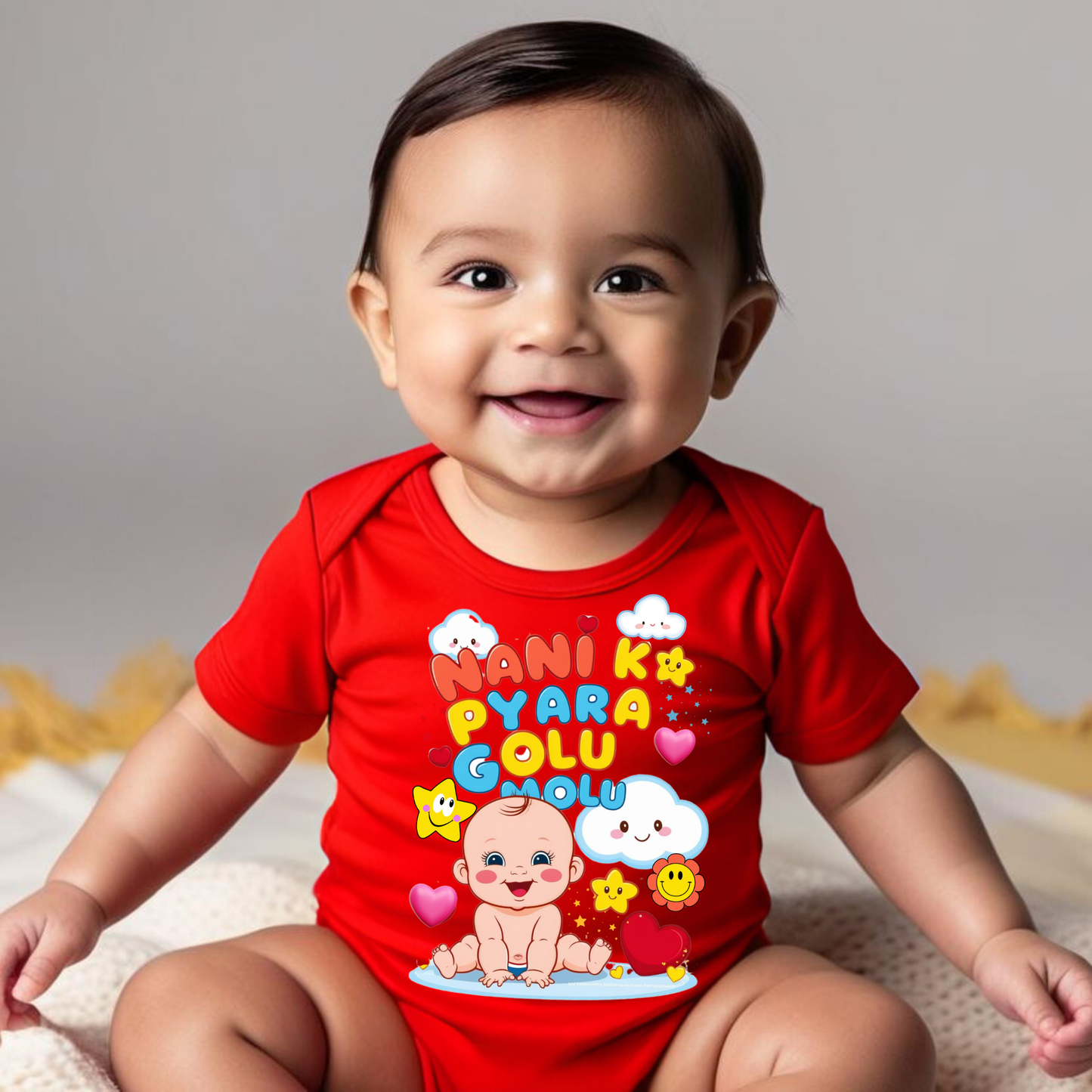 Nani Ka Pyara Golu Molu" Baby Romper – Soft Cotton, Half Sleeve, Round Neck, Wrinkle-Free