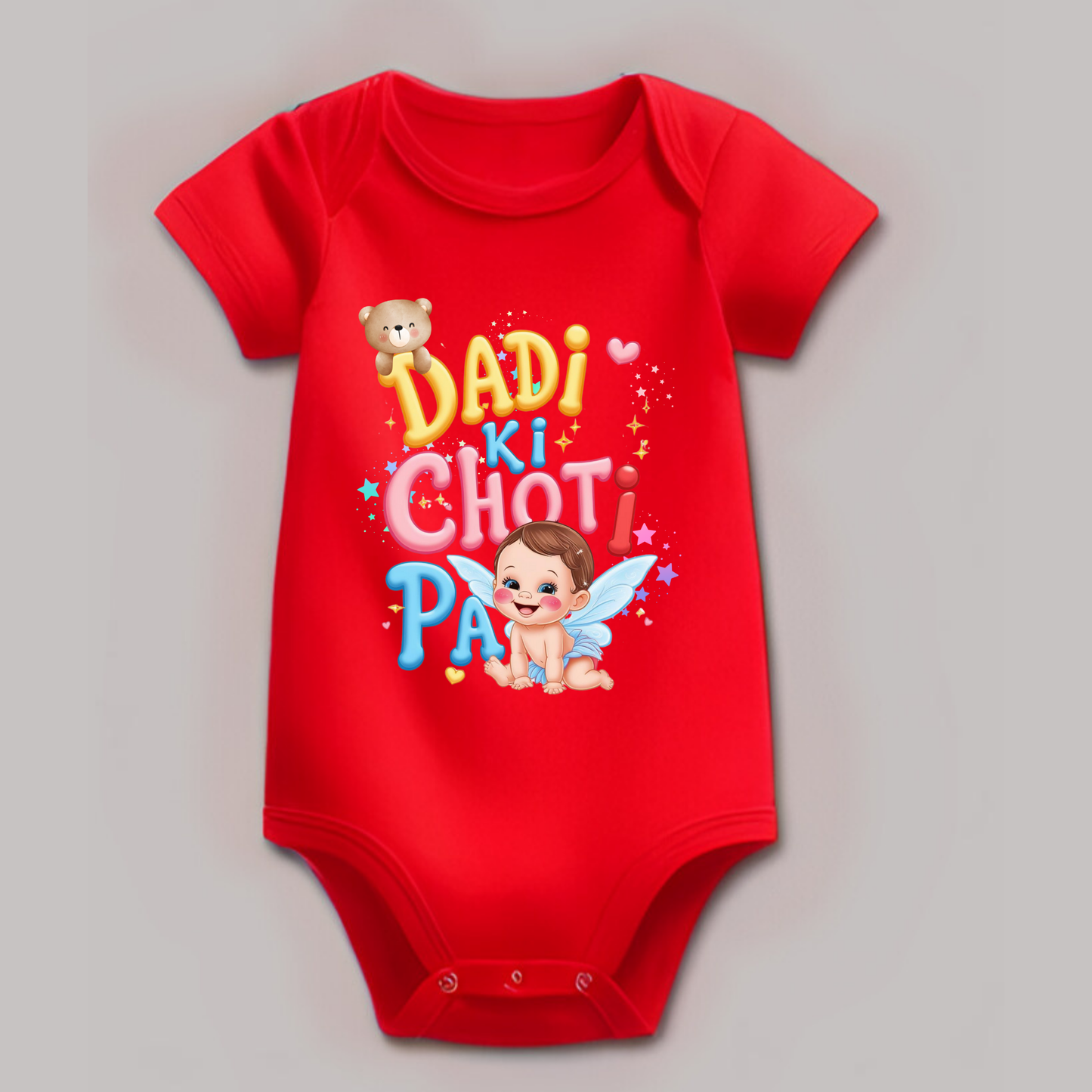 "Dadi Ki Choti Pari" Baby Romper – Soft Cotton, Half Sleeve, Round Neck, Unisex