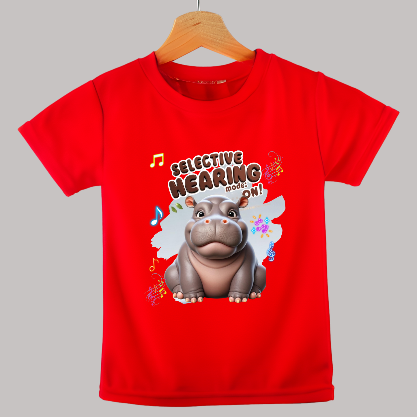 Selective Hearing Mode: ON - Hippo Kids T-Shirt | 100% Cotton | Made in India