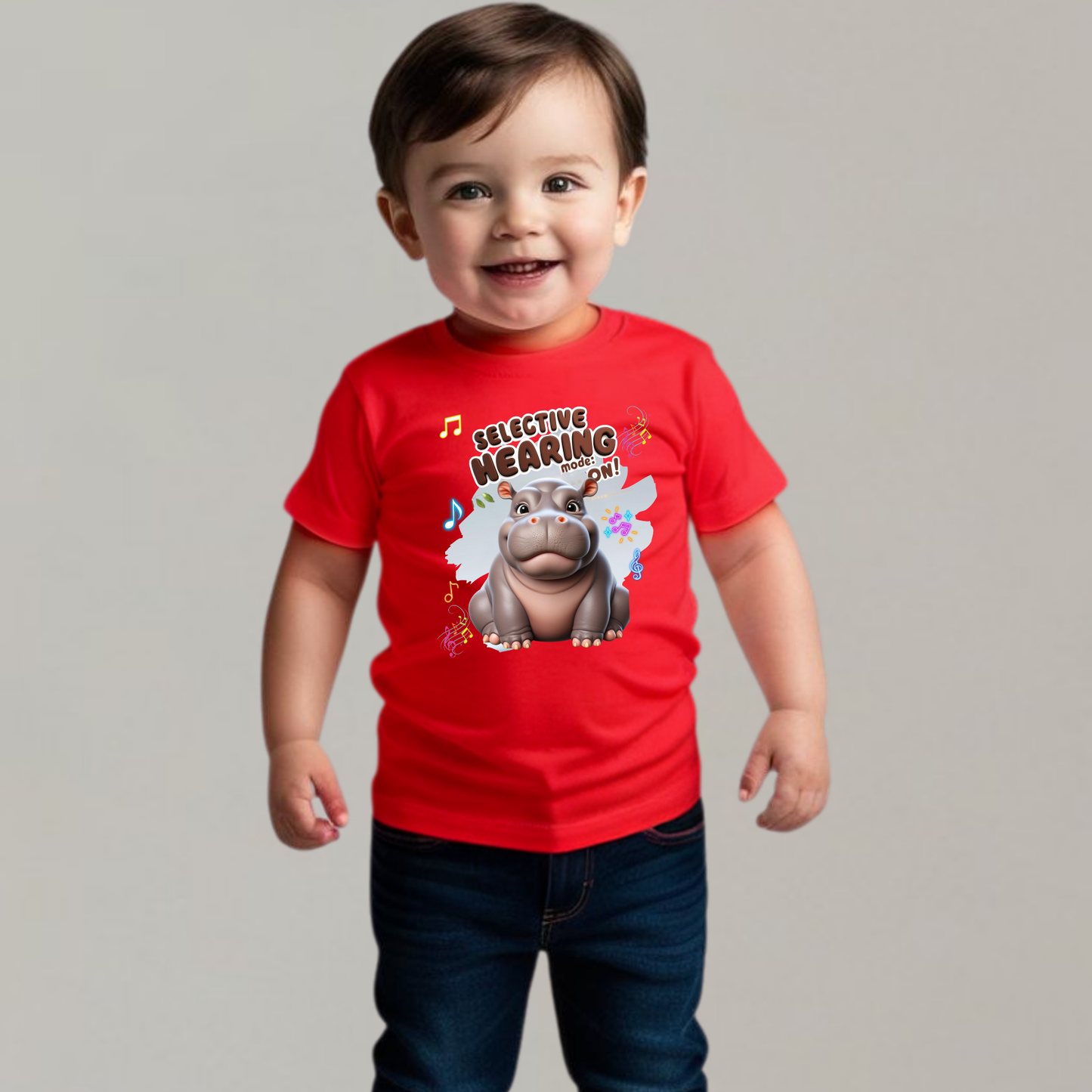 Selective Hearing Mode: ON - Hippo Kids T-Shirt | 100% Cotton | Made in India