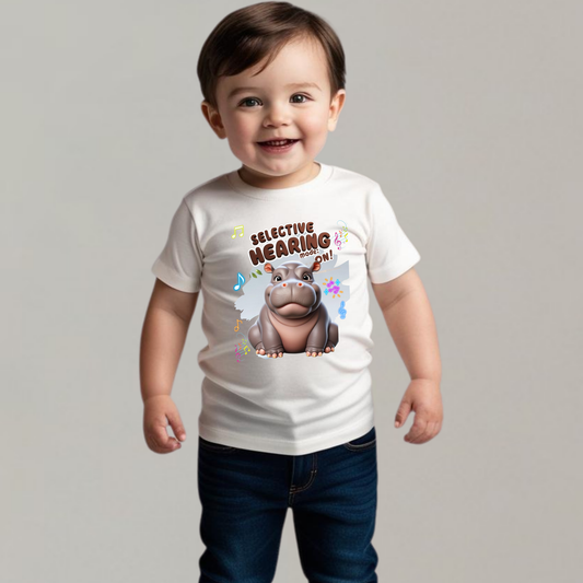 Selective Hearing Mode: ON - Hippo Kids T-Shirt | 100% Cotton | Made in India