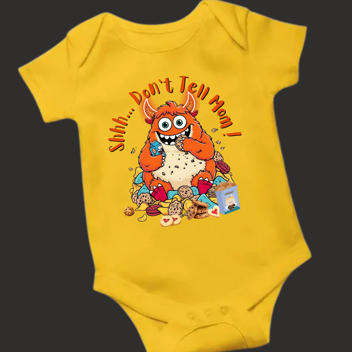 "Shhh... Don’t Tell Mom" – Monster Cookie Romper for Babies (Unisex)