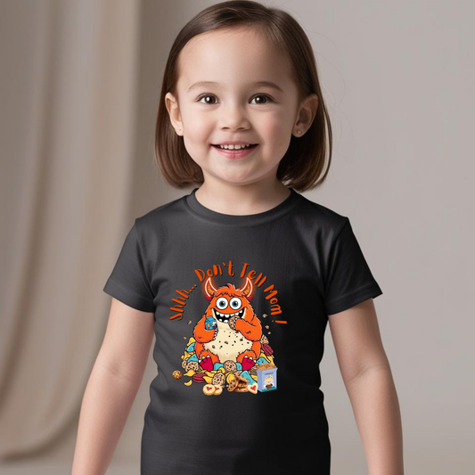 Shhh... Don’t Tell Mom" – Cute Monster Cookie T-Shirt for Kids