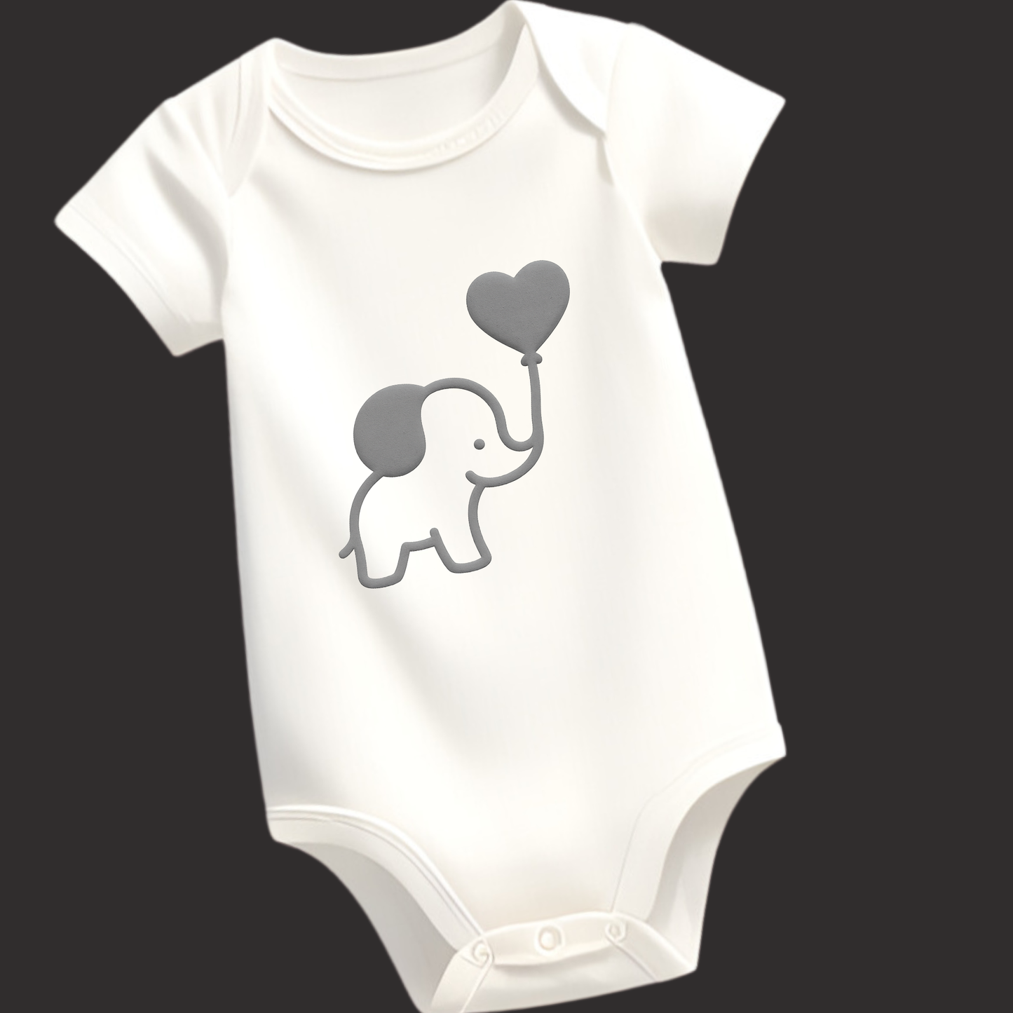 Puff Print Elephant Romper – Heart Balloon Design | Vinyl Print | Soft Cotton Babywear