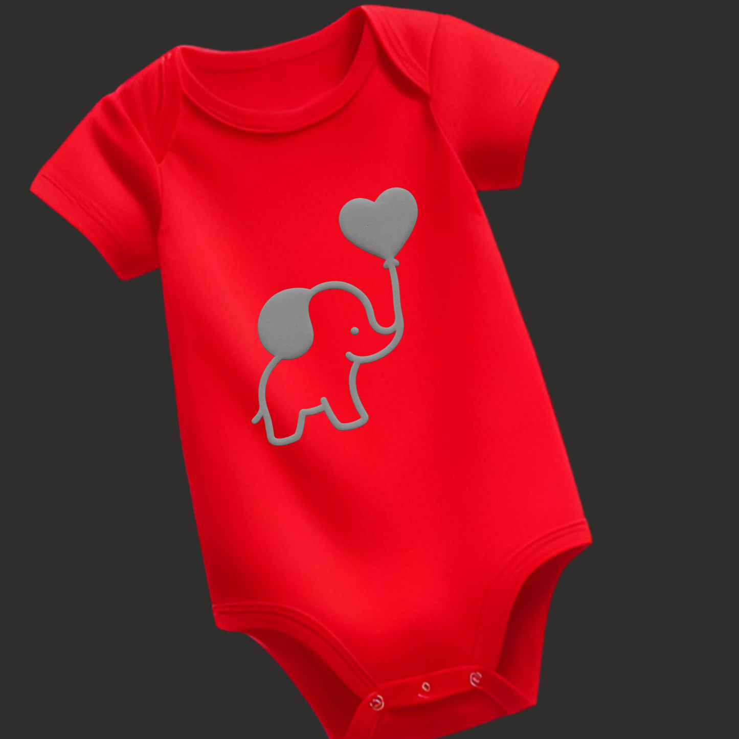Puff Print Elephant Romper – Heart Balloon Design | Vinyl Print | Soft Cotton Babywear