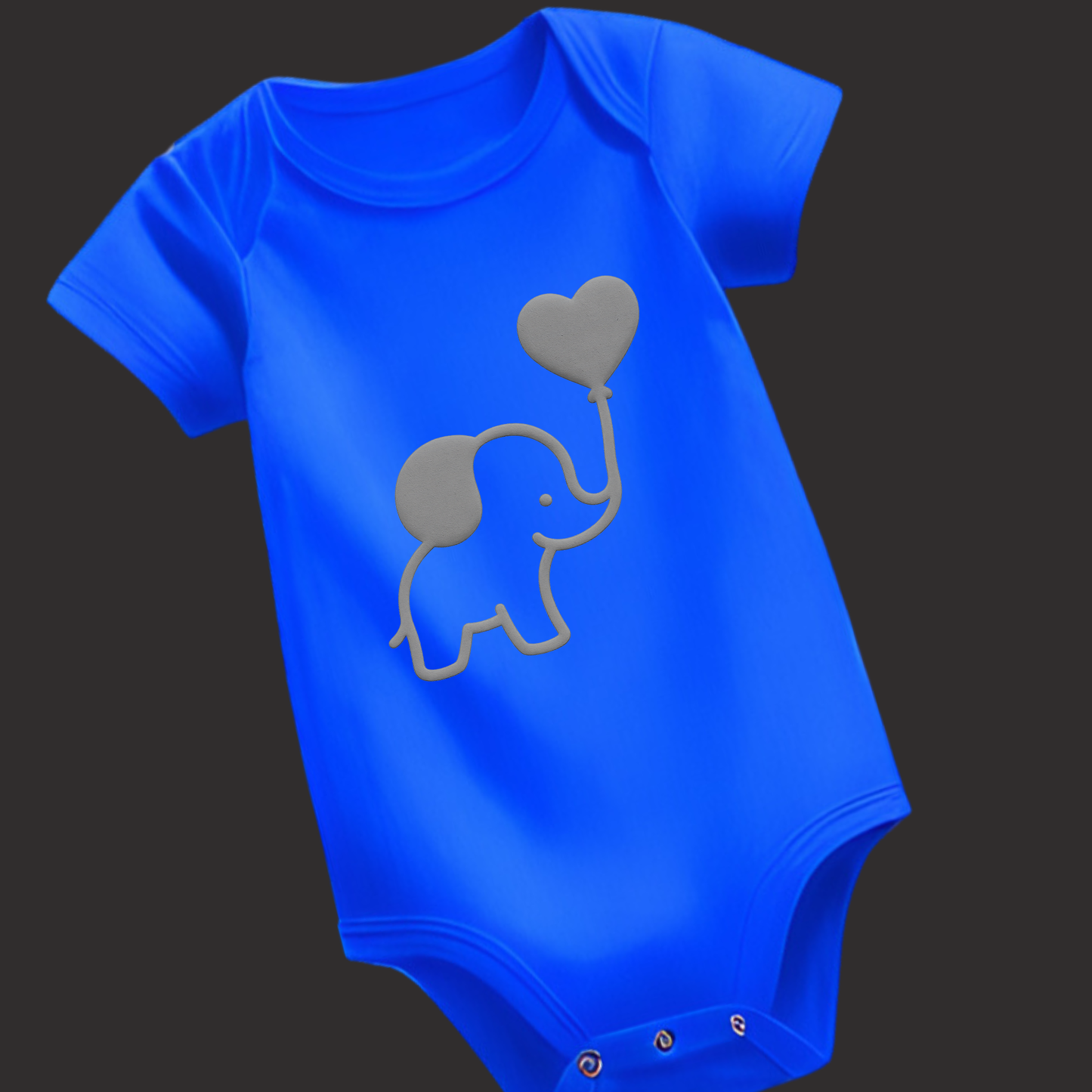Puff Print Elephant Romper – Heart Balloon Design | Vinyl Print | Soft Cotton Babywear