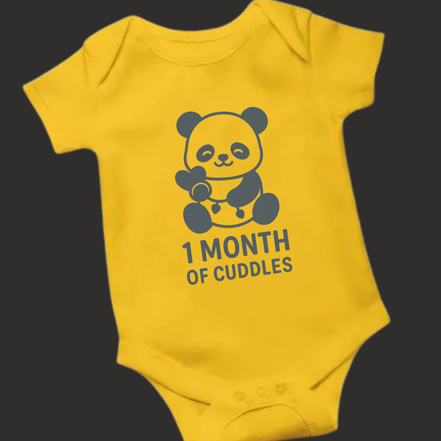 Adorable Panda Heart 1 Month Baby Romper – Unisex | Puff Vinyl Print