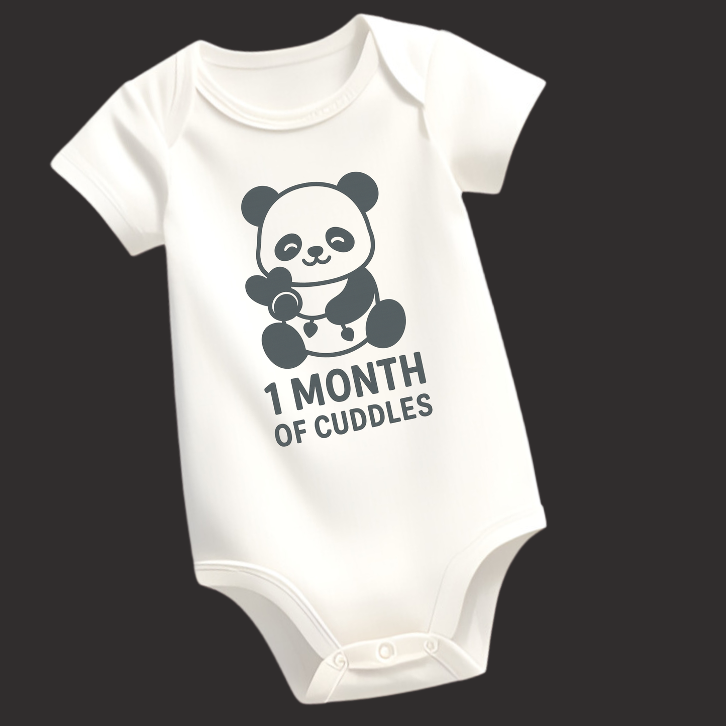 Adorable Panda Heart 1 Month Baby Romper – Unisex | Puff Vinyl Print