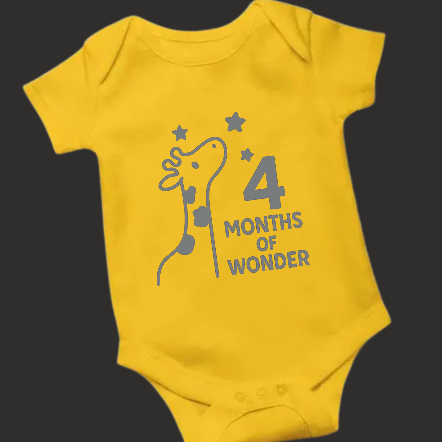 4 Months of Wonder Baby Romper | Giraffe Puff Print | Unisex Milestone Outfit