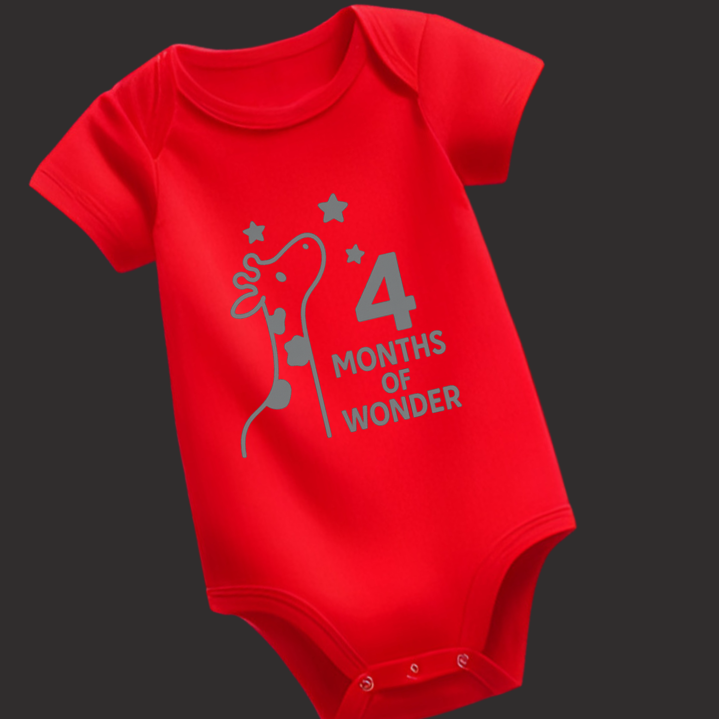 4 Months of Wonder Baby Romper | Giraffe Puff Print | Unisex Milestone Outfit