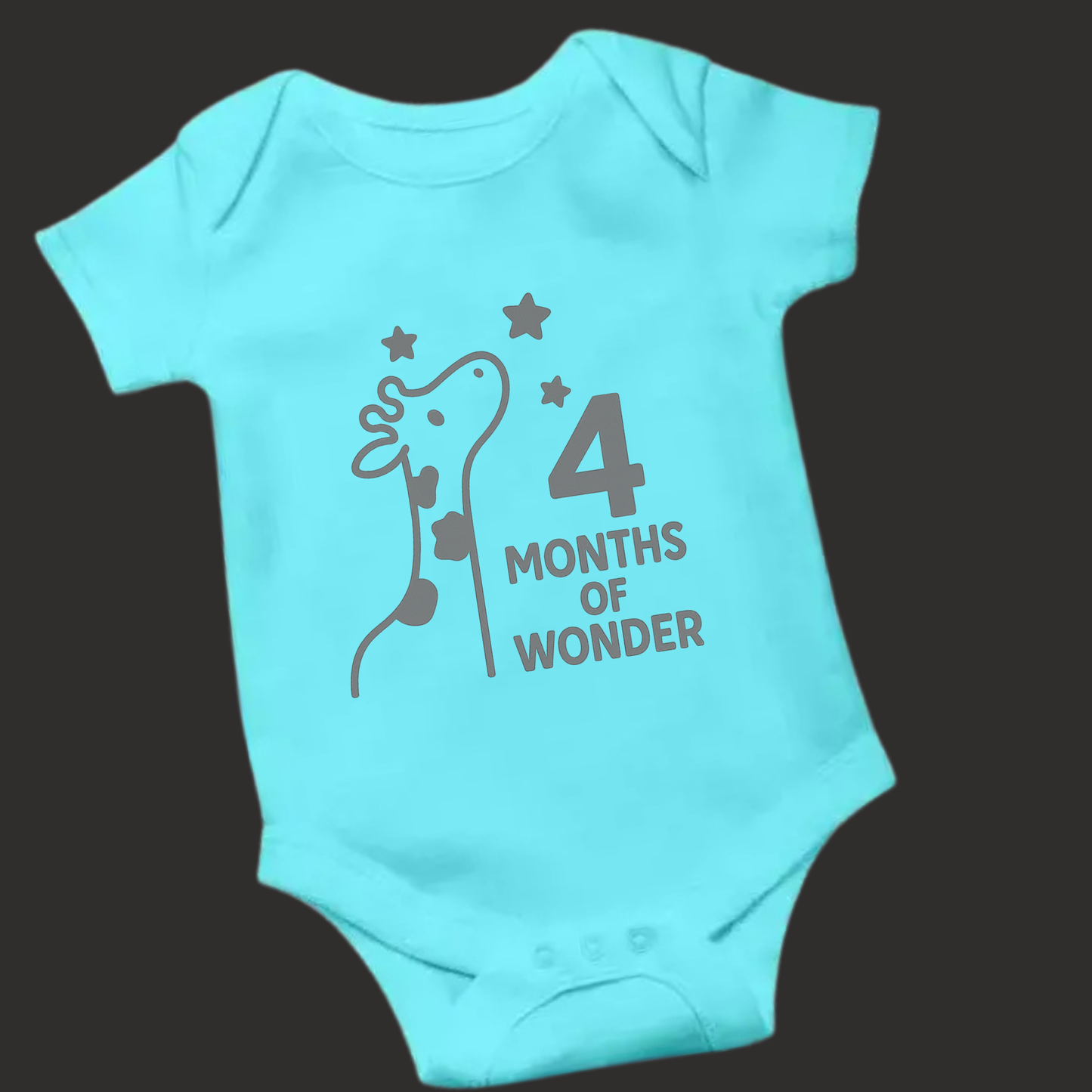4 Months of Wonder Baby Romper | Giraffe Puff Print | Unisex Milestone Outfit