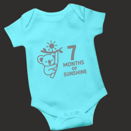 7 Months of Sunshine Koala Baby Romper – Soft Cotton, Vinyl Puff Print