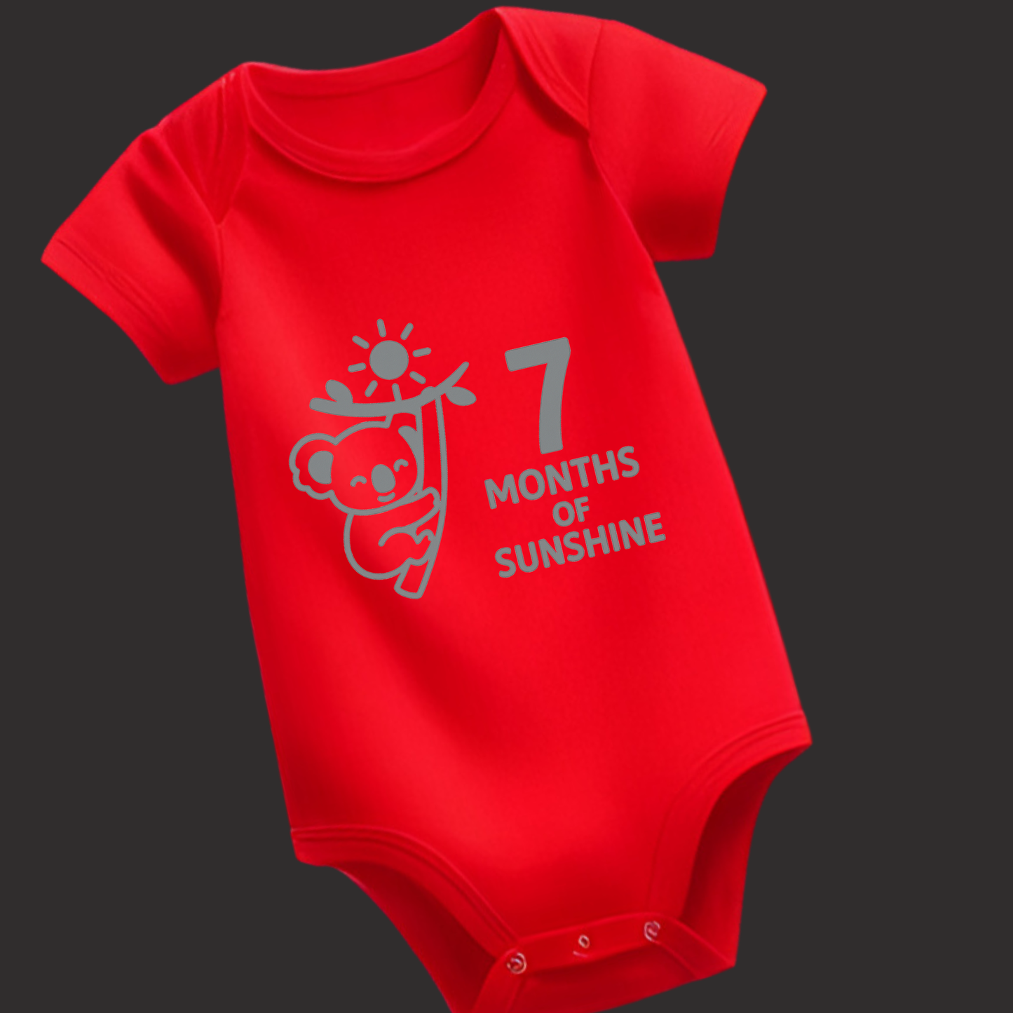7 Months of Sunshine Koala Baby Romper – Soft Cotton, Vinyl Puff Print