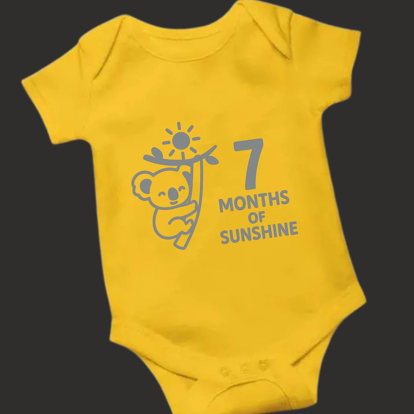 7 Months of Sunshine Koala Baby Romper – Soft Cotton, Vinyl Puff Print