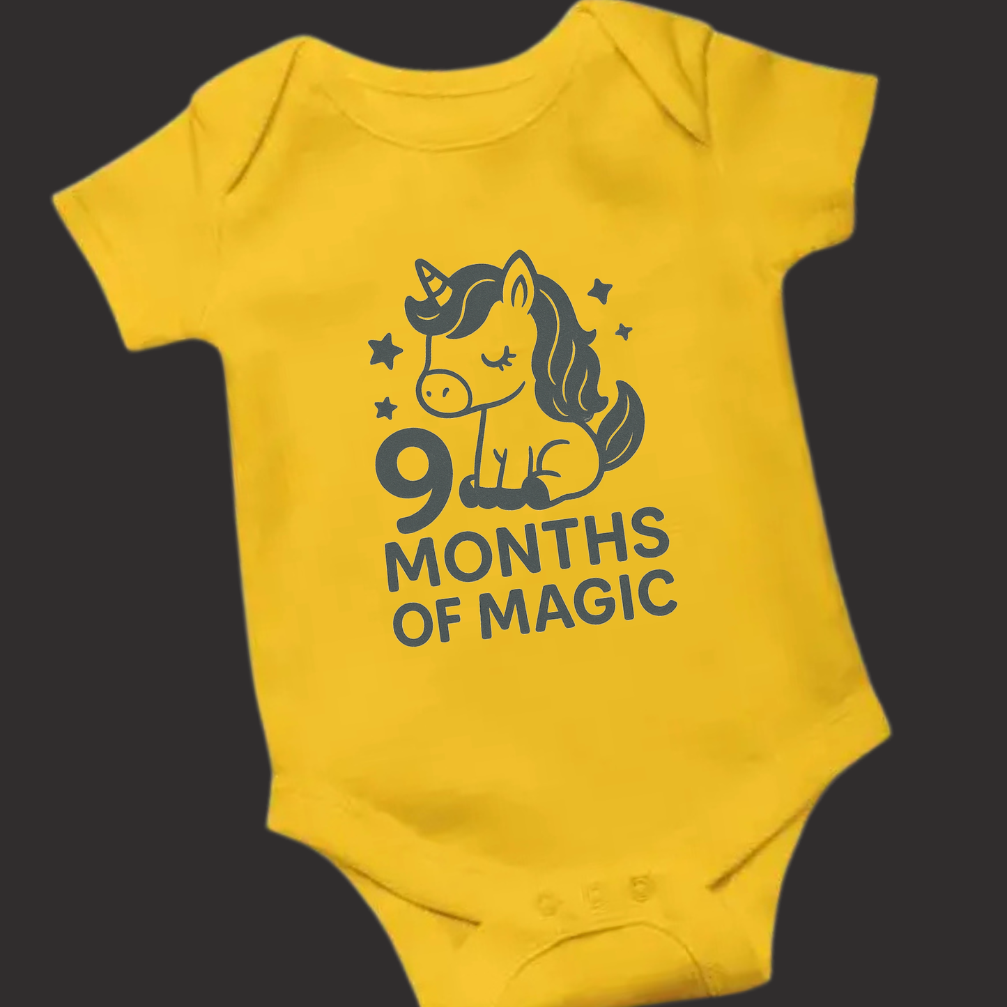 9 Months of Magic Unicorn Baby Romper – Soft Cotton, Vinyl Puff Print