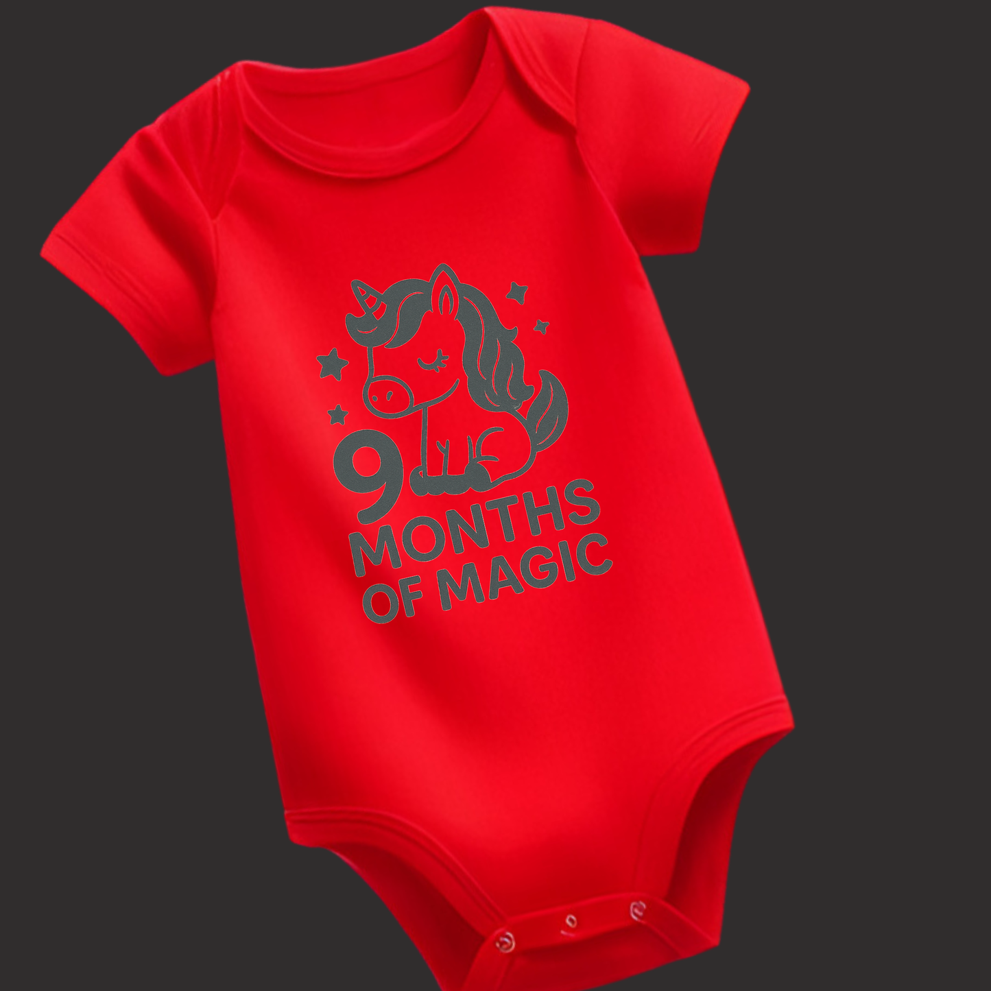 9 Months of Magic Unicorn Baby Romper – Soft Cotton, Vinyl Puff Print