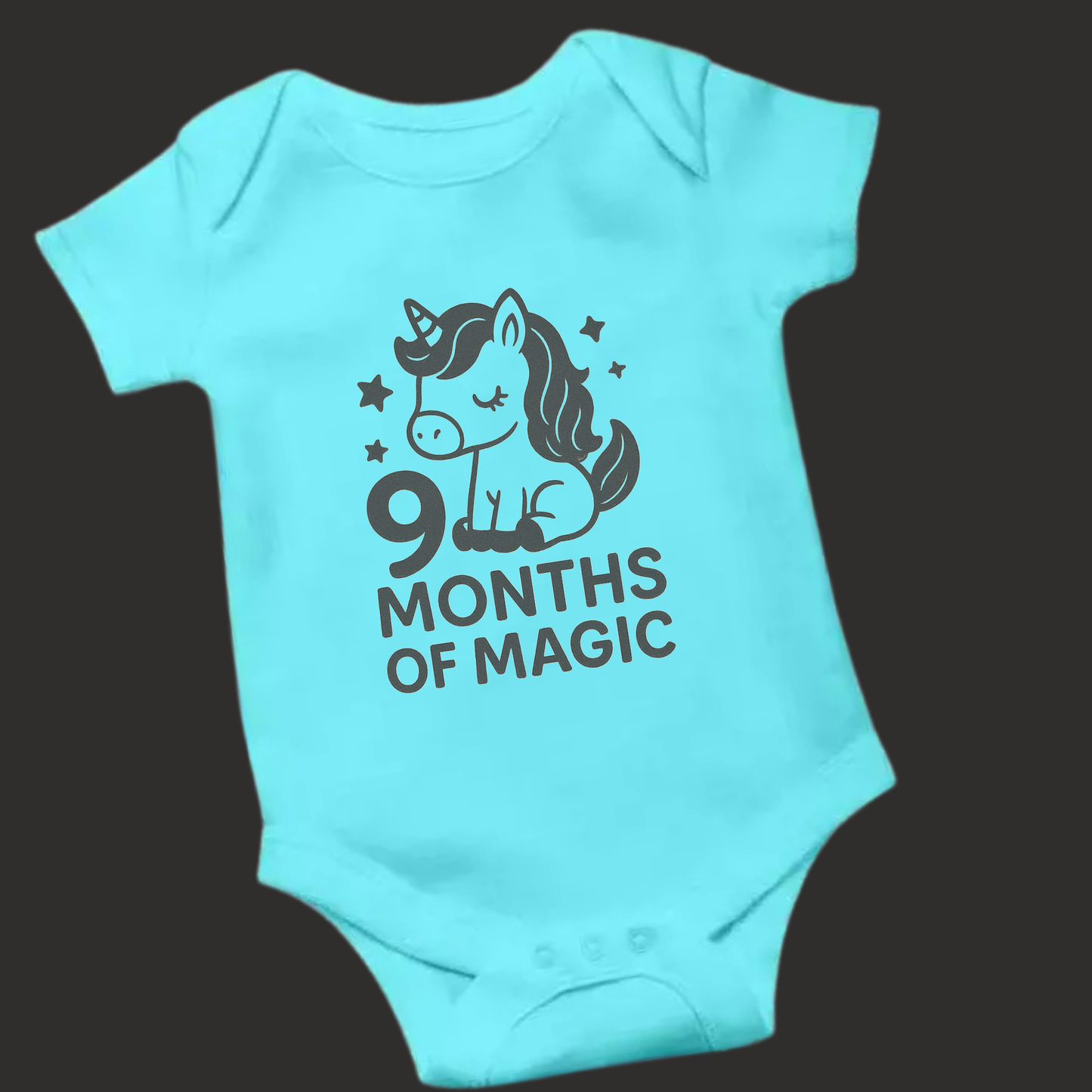 9 Months of Magic Unicorn Baby Romper – Soft Cotton, Vinyl Puff Print