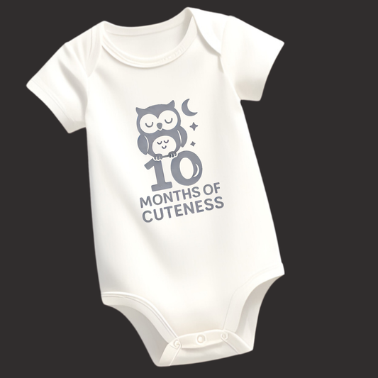 10 Months of Cuteness Owl Baby Romper – Soft Cotton, Vinyl Puff Print