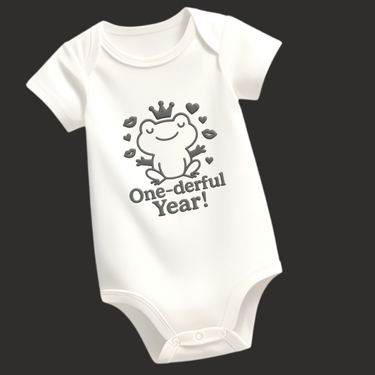 One-derful Year! Frog Prince Baby Romper – 1st Birthday, Vinyl Puff Print
