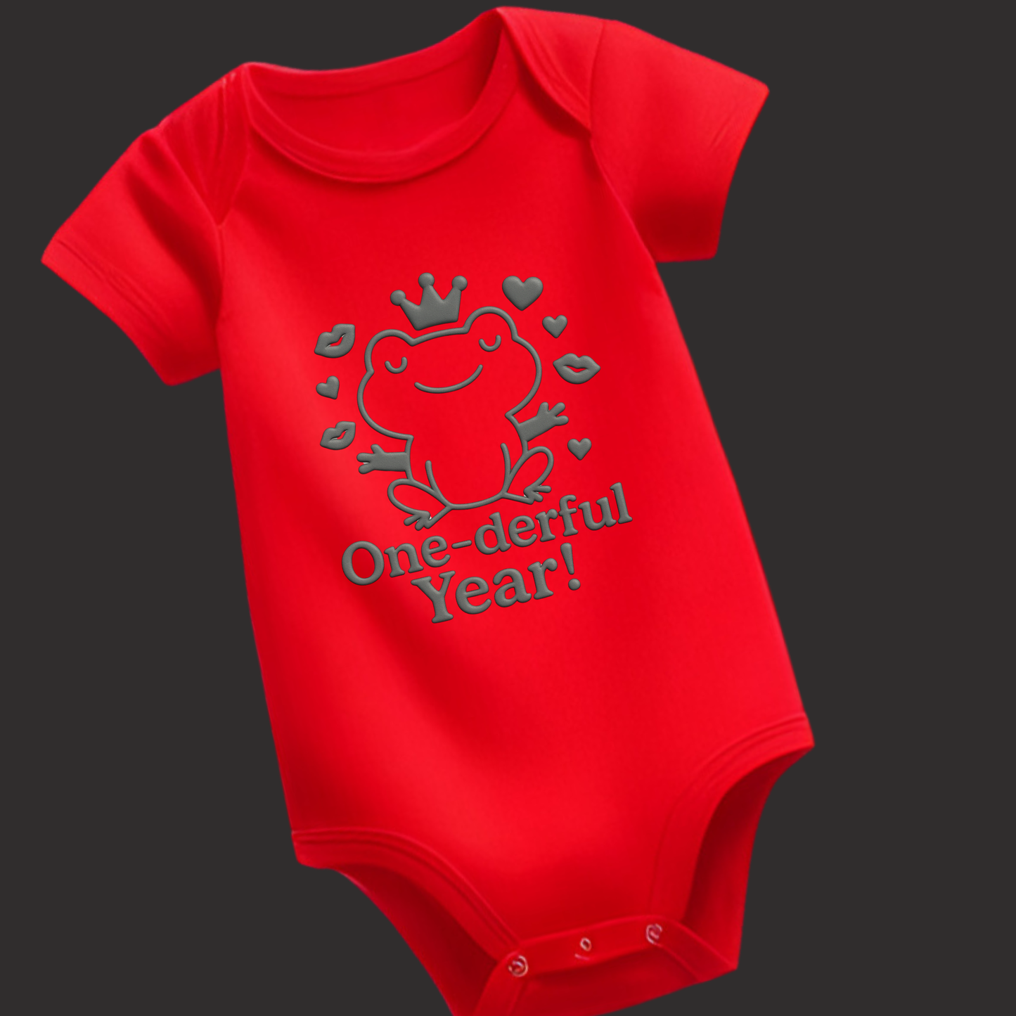 One-derful Year! Frog Prince Baby Romper – 1st Birthday, Vinyl Puff Print