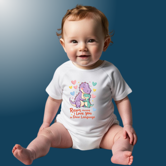 Baby Dinosaur Romper - 'Dino-Mite Baby' Design | Soft Cotton Toddler T-Shirt (Unisex)