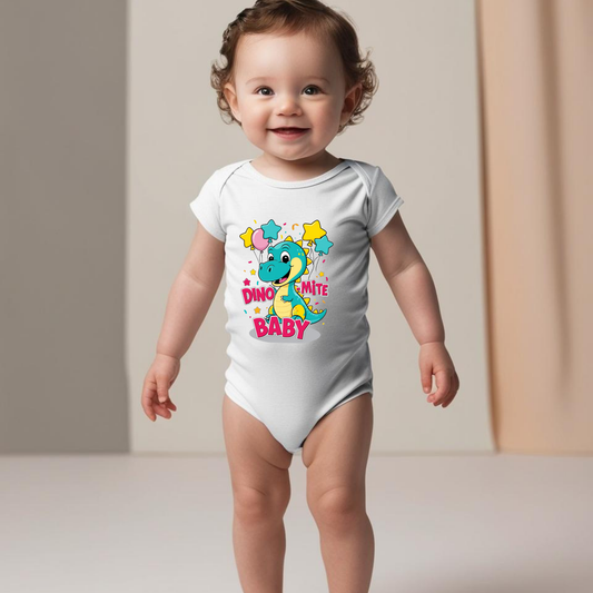 Baby Dinosaur Romper - 'Dino-Mite Baby' Design | Soft Cotton Toddler T-Shirt