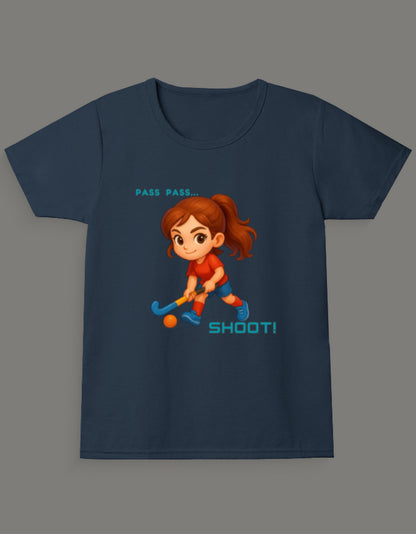 Pass Pass Shoot! – Girls Hockey T-Shirt – Sporty Anime Tee for Girls (Exclusive)