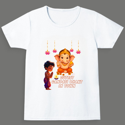Cutest Ganpati Bhakt in Town | Boys Crew Neck T-Shirt