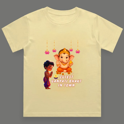 Cutest Ganpati Bhakt in Town | Boys Crew Neck T-Shirt