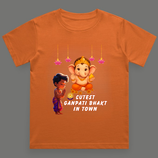 Cutest Ganpati Bhakt in Town | Boys Crew Neck T-Shirt
