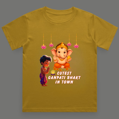 Cutest Ganpati Bhakt in Town | Boys Crew Neck T-Shirt