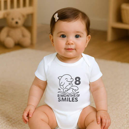8 Months of Smiles - Dolphin Puff Print Baby Romper (Unisex)