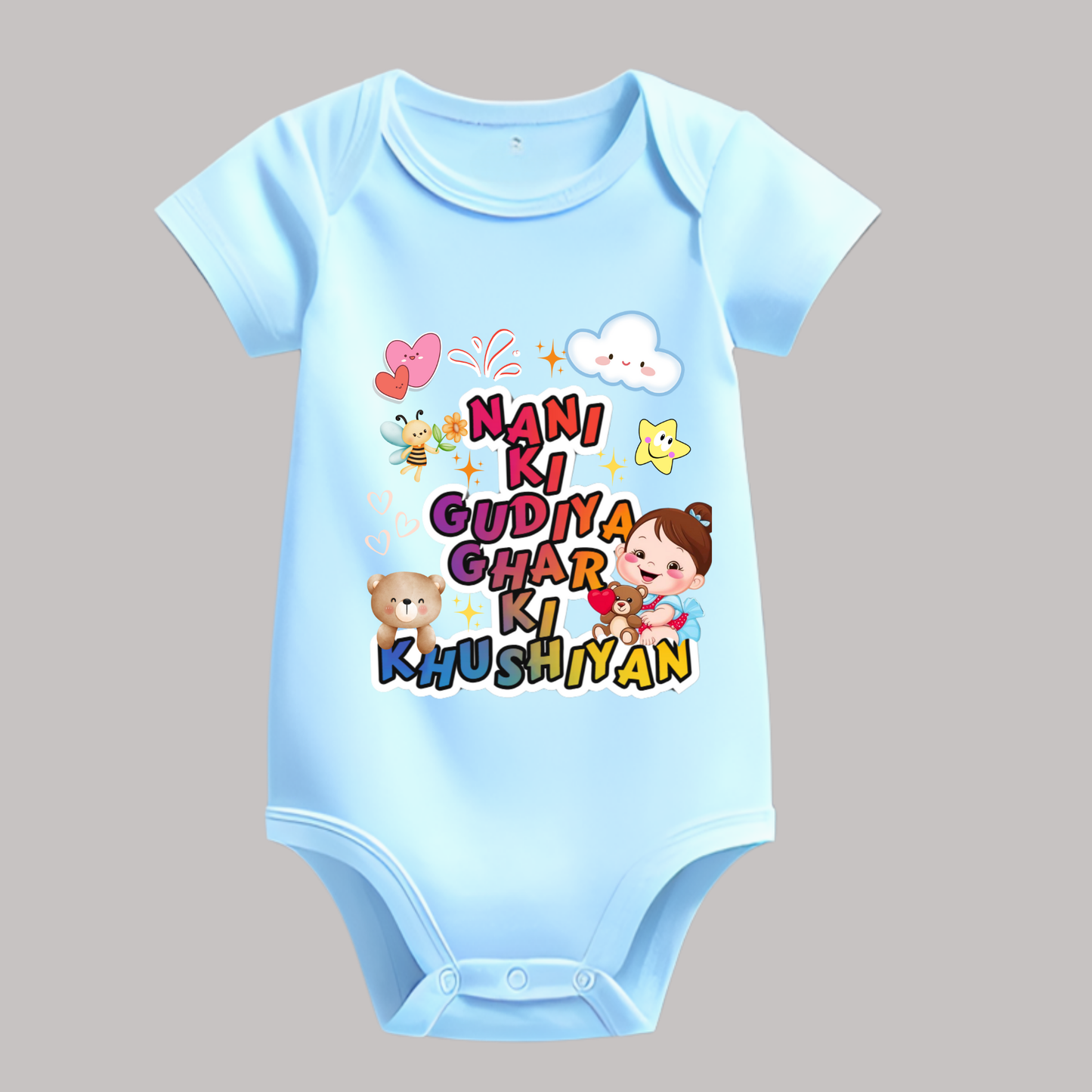 Nani-ThemedBaby Romper – Soft Cotton, Half Sleeve, Round Neck (Unisex)