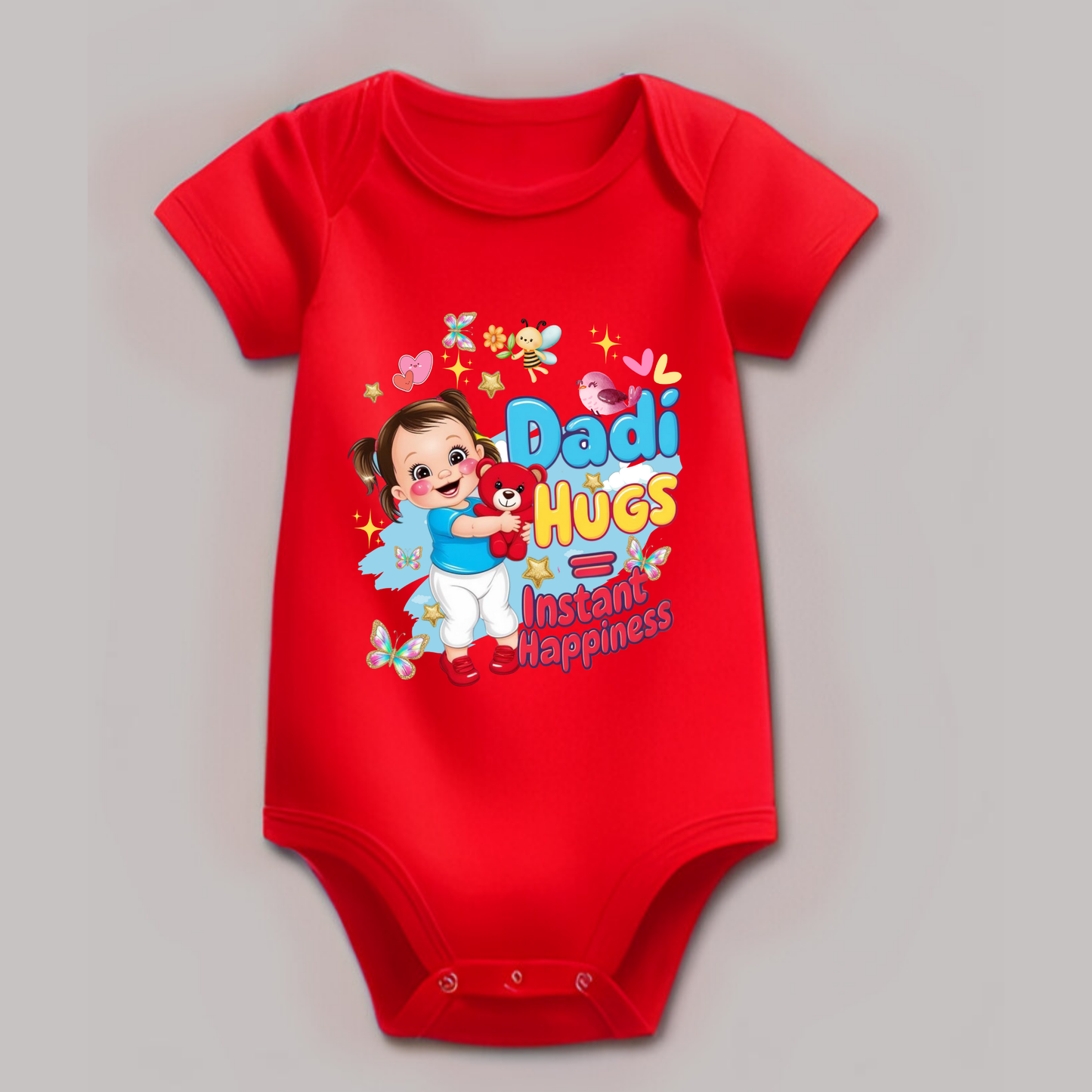 "Dadi Hugs" Baby Romper – Soft Cotton, Half Sleeve, Round Neck, Unisex