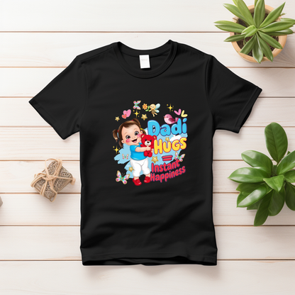 "Dadi Hugs" Girls T-shirts – Soft Cotton, Half Sleeve, Round Neck