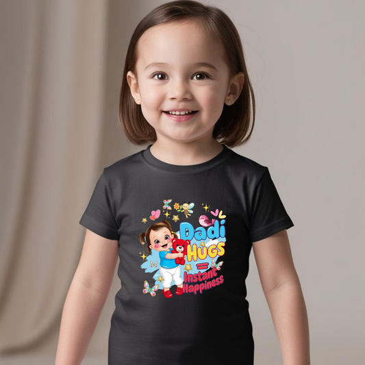 "Dadi Hugs" Girls T-shirts – Soft Cotton, Half Sleeve, Round Neck