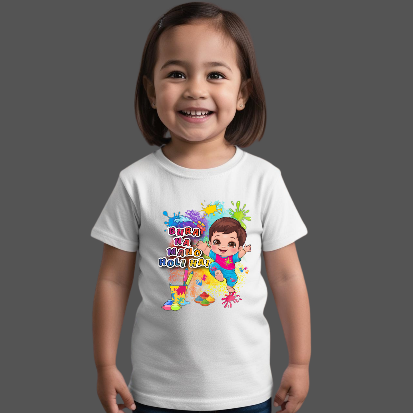 🎨 Holi Special Girls T-shirt – "Bura no Mano " 🌈 | Festive Outfit for Kids