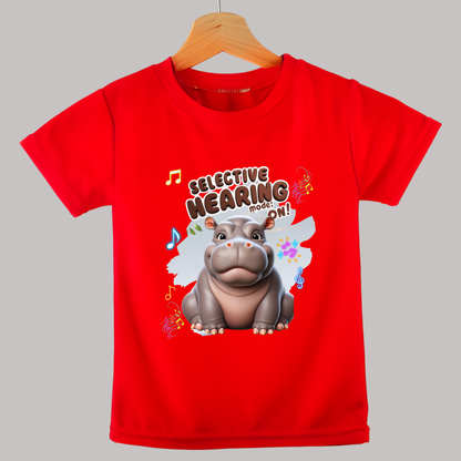 Selective Hearing Mode: ON - Hippo Kids T-Shirt | 100% Cotton | Made in India