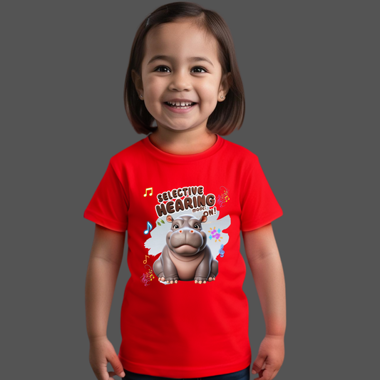 Selective Hearing Mode: ON - Hippo Kids T-Shirt | 100% Cotton | Made in India
