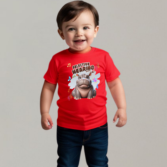 Selective Hearing Mode: ON - Hippo Kids T-Shirt | 100% Cotton | Made in India