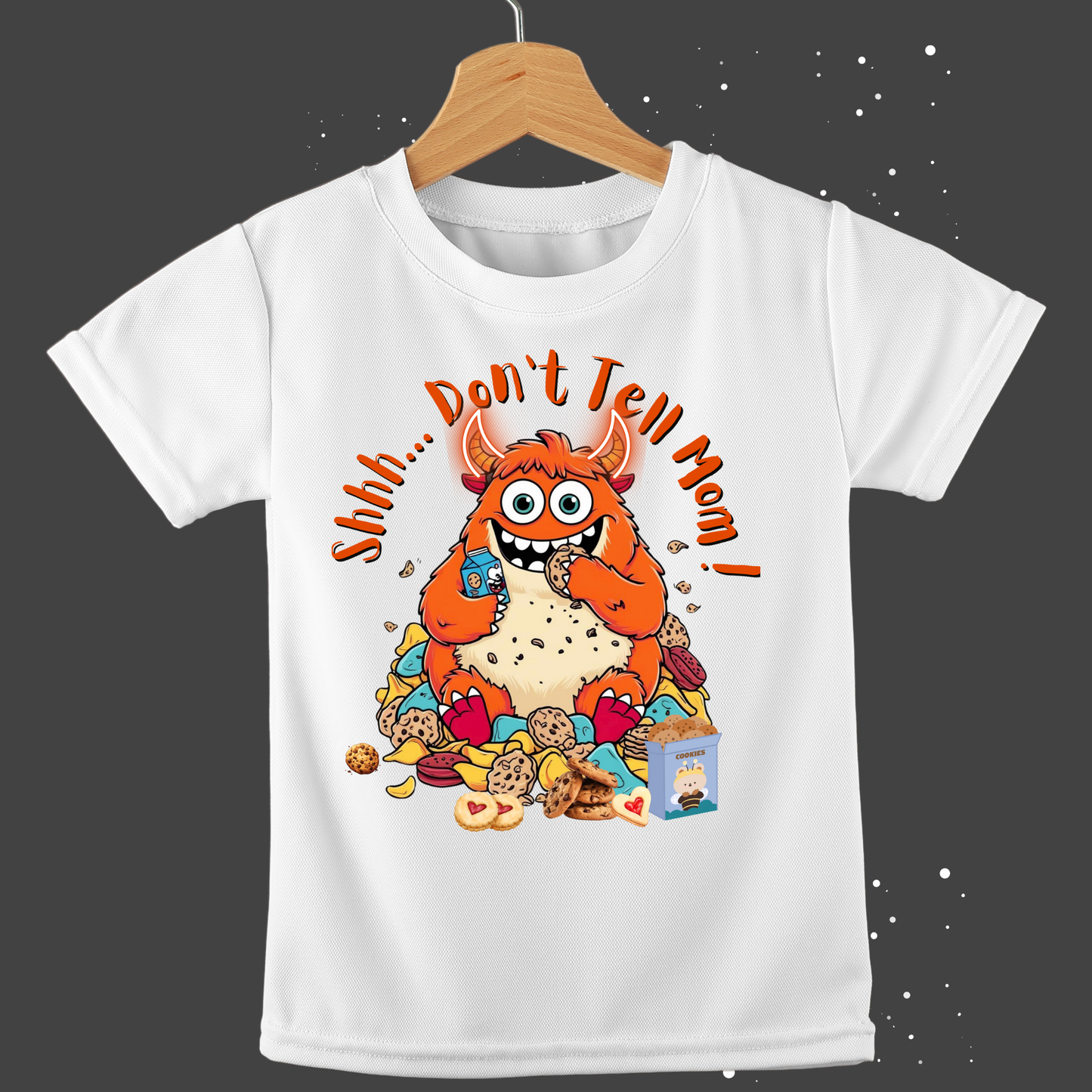 Shhh... Don’t Tell Mom" – Cute Monster Cookie T-Shirt for Kids