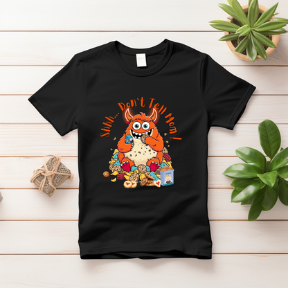Shhh... Don’t Tell Mom" – Cute Monster Cookie T-Shirt for Kids