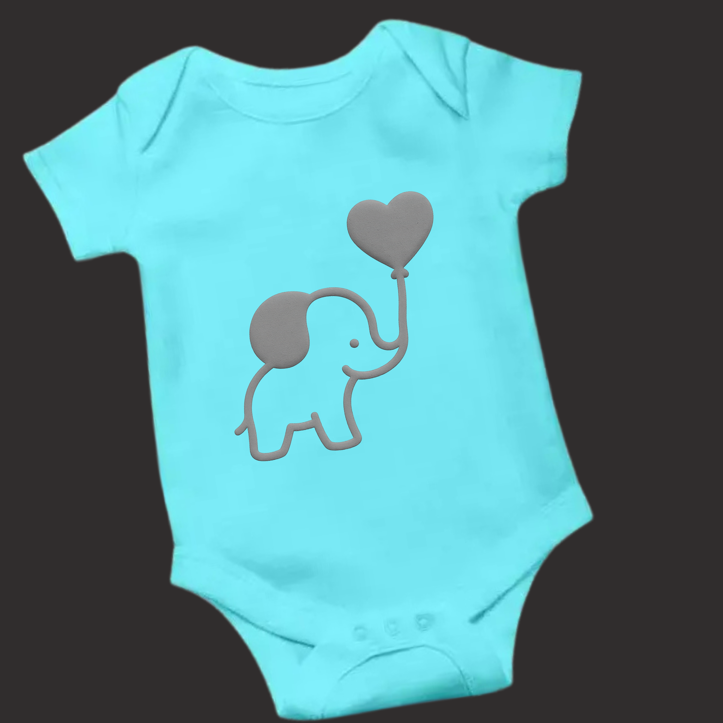 Puff Print Elephant Romper – Heart Balloon Design | Vinyl Print | Soft Cotton Babywear