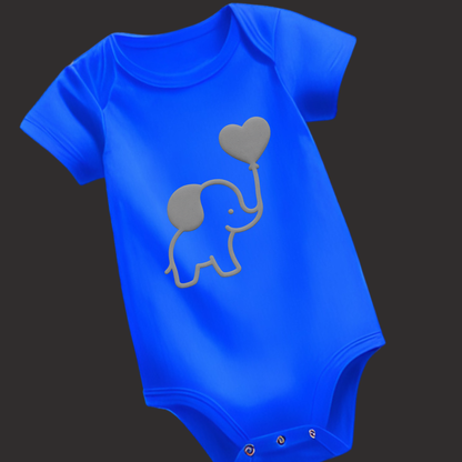 Puff Print Elephant Romper – Heart Balloon Design | Vinyl Print | Soft Cotton Babywear